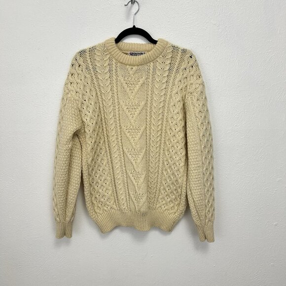 Vintage 70s Cream Kilspindie Irish Cable Fisherman's Sweater Wool Sz L Scotland - Picture 1 of 11